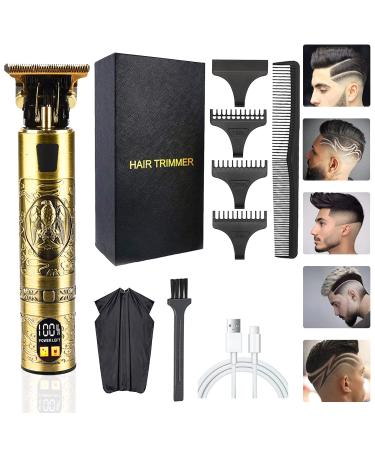 Professional Hair Trimmer for Men Cordless Rechargeable Edgers Hair Clippers for Men Zero Gapped Beard Trimmers Haircut & Grooming Kit Waterproof Electric Shaver Hair Cutting for Men Lcd-gold1