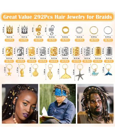 Qinzave 292-Piece Braid Accessories Set | Gold & Silver Pendant LOC Jewelry Dreadlock Accessories for Men Women & Girls - Buy Online on GoSupps.com