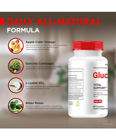 NutraVibe Glucocyn - Official Glucocyn Pills All-Natural Formula to Support Healthy Circulation and Overall Well-Being Premium Glucocyn Pastillas Review (60 Capsules) - Buy Online on GoSupps.com