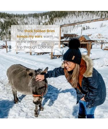 FURTALK Women's Winter Knitted Beanie Hat with Faux Fur Pom - Black - Buy Online on GoSupps.com