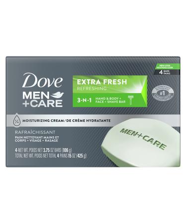 Dove Men+Care Body and Face Bar More Moisturizing Than Bar Soap Extra Fresh Effectively Washes Away Bacteria Nourishes Your Skin 3.75 oz 4 Bars