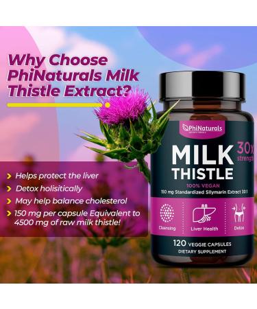 Milk Thistle 150mg Capsules - 120 Count Liver Cleanse Detox Support with Silymarin Extract for Immune Boost - Natural Non-GMO Supplement Made in USA - Buy Online on GoSupps.com