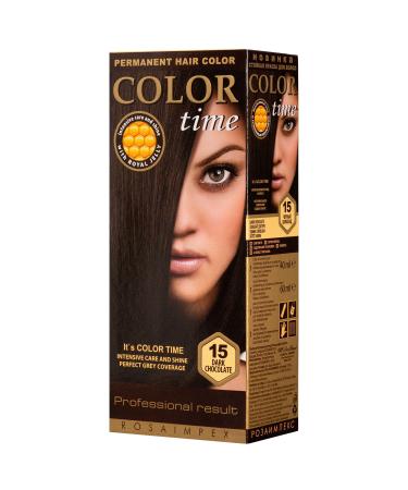 COLOR TIME | Permanent Gel Hair Dye Black Chocolate Color 15 | Enriched with Royal Jelly and Vitamin C | Permanent Hair Color | Covers Gray Hair | 100 ML 15 Dark chocolate