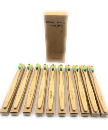 Broshin Bamboo Toothbrush 10 Pack - Eco-Friendly Biodegradable & Compostable with Soft Bristles | International Shipping Available - Buy Online on GoSupps.com