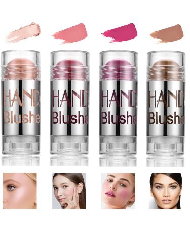 FANICEA 4 Colors Blush Sticks for Cheeks and Lips Matte Shimmer 3D Face Concealer Contouring Highlighting Waterproof Long Lasting Smooth Natural Foundation Chubby Cream Pen Makeup Set B