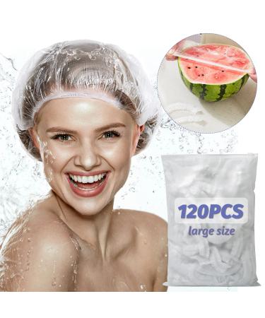 120 PCS Shower Cap for Women Men Kids Disposable Clear Plastic Bath Caps for Hair Treatment SPA Hotle Solon Home Use  Portable Travel (Size 52CM)
