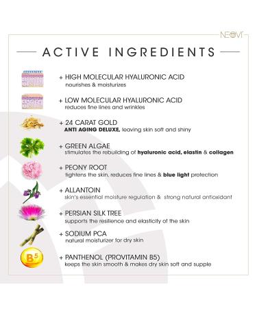 Neovi Vital Gold 50ml | Hyaluronic Acid Serum with 24k Gold | Anti-Aging Moisture Cream | Vitamins A B C | Dermatologically Tested for Optimal Hydration - Buy Online on GoSupps.com