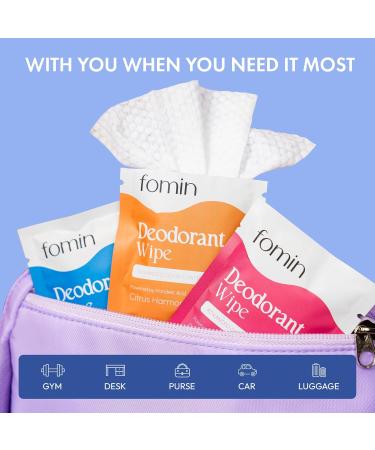 FOMIN Acidified Travel Deodorant Wipes For Women & Men - 15 Count - Variety Pack - pH Balanced Mini Deodorant Travel Size Wipes - Plastic-Free Individually Wrapped Underarm Body Wipes Variety Pack 15 Count (Pack of 1) - Buy Online on GoSupps.com