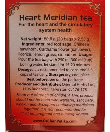 Dr Chen Heart Meridian Tea Natural Traditional Tea Blend Heart and Circulatory Health 20 Teabags - Buy Online on GoSupps.com