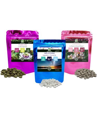 “Sleep” Pack NAKURU | Melatonin 90 tabs | Passion Flower 90cps | Valerian 90cps | Cold Dried and Compressed Powder | Packaged in France | “Naturally Improve Your Sleep!”