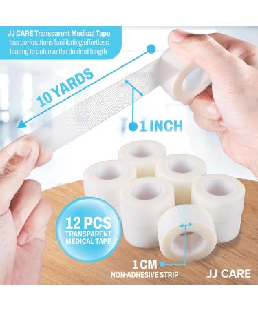 JJ CARE Transparent Medical Tape - 12 Pack 1"x10 Yards No Residue Clear Surgical Tape for Wound Care Easy-Tear First Aid Tape - Buy Online on GoSupps.com