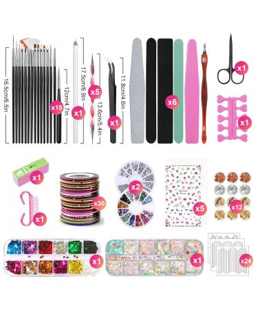 Tavada Nail Art Brush & Decoration Set - 15 PCs Brushes 5 Leaves Nail Stickers Dotted Pens Rhinestones & Ultra Thin Nail Seeds for Perfect Manicure - Buy Online on GoSupps.com