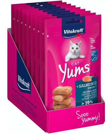 Vita power cat yums cat snack with salmon extra meaty with visible filling support skin and fur in storage size without the addition of sugar and cereals (9x 40g) salmon + omega 3 - Buy Online on GoSupps.com