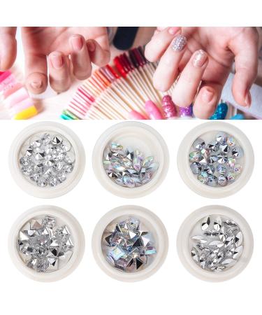 Nail Rhinestones 6 Box Nail Rhinestones Home Salon Portable Glitter Shiny Nail Art Rhinestone Decoration for Nails Art Decoration