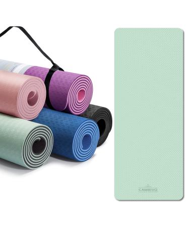 CAMBIVO Extra Thick Yoga Mat for Women Men Kids, Professional TPE Yoga Mats, Workout Mat with Carrying Strap for Yoga, Pilates and Floor Exercises Mint Green+Gray 72*24*0.24 inch