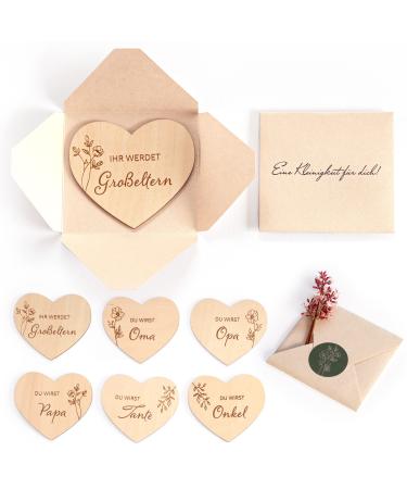 Pregnancy announce with 6 wood hearts |Surprise envelopes for pregnancy pronunciation |You become dad/you become grandma/grandpa/aunt/uncle/you become grandparents - Mikito - Buy Online on GoSupps.com