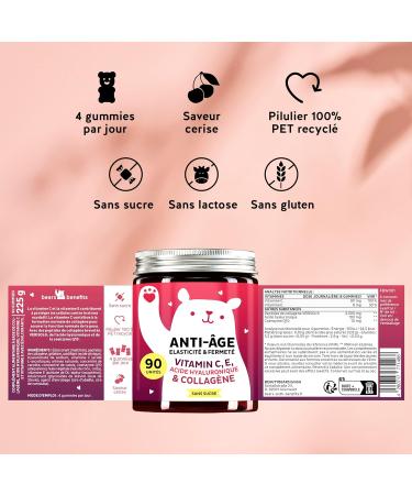 Gummies Collag ne & Acide Hyaluronique Anti- ge Vitamines Soutien Beaut Antioxydant 2500mg de Collag ne Acide Hyaluronique Vitamine C E CoQ10 90 unit s Sans Sucre Bears with Benefits 1 unit (Lot de 90) - Buy Online on GoSupps.com
