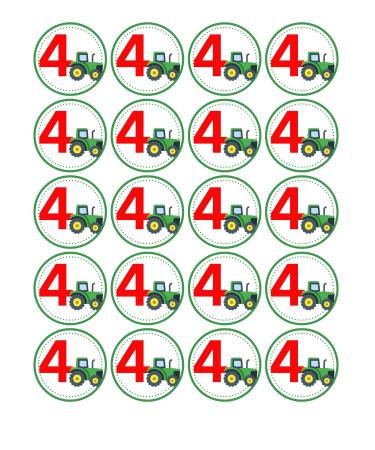 20 x EDIBLE Personalised Tractor 4th birthday cupcake toppers wafer/icing uncut (icing paper)