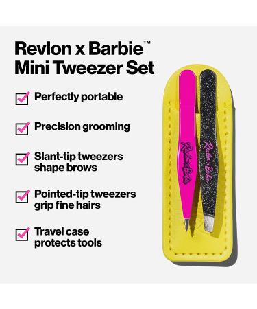 Revlon x Barbie Mini Tweezer Set Stainless Steel - Slant & Pointed Tip Tweezers in Travel Case - Buy Online on GoSupps.com