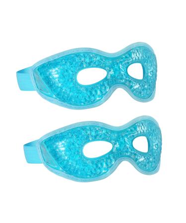 2-Pack Cooling Eye Mask - Reusable Gel Cold Eye Mask with Plush Backing for Puffiness Headache Migraine Stress Relief Cold Compress Mask | Relax Your Tired Eyes (Blue-with Eye Holes)