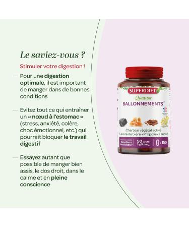 SUPERDIET - BLOTTING QUATUOR - Activated vegetable charcoal Brewer's yeast Propolis Fennel Made in France 150 capsules - Buy Online on GoSupps.com