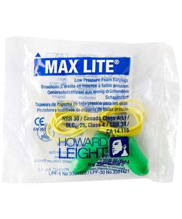 Howard Leight LPF30 Max Lite Corded Earplugs Green Pack of 100 Pairs