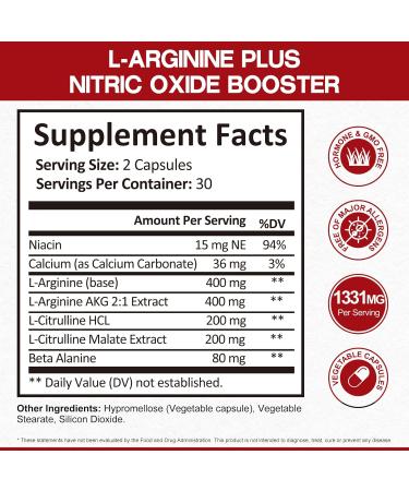 Rasav Nitric Oxide Booster with L-Arginine L-Citrulline Blend Boosts Nitric Oxide Levels Supports Energy & Performance Enhance Endurance Improve Circulation - 60 Capsules 30-Day Supply - Buy Online on GoSupps.com