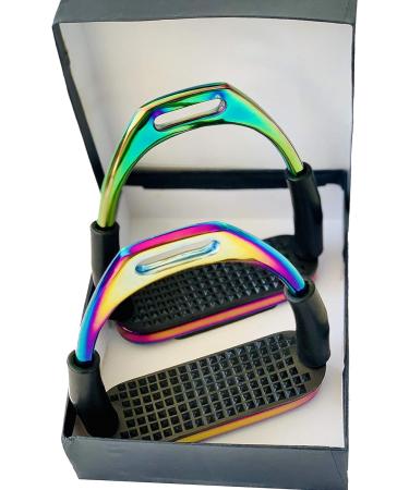 ExtremE RAINBOW GLOSS FILLIS SAFETY FLEXI BENDY STIRRUPS HORSE RIDING S/STEEL WITH BLACK TREADS 4.75" 12cm - Buy Online on GoSupps.com