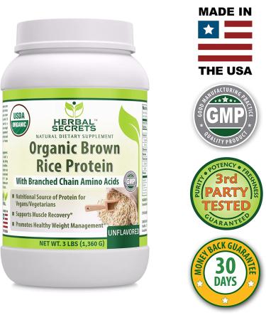 Herbal Secrets Organic Brown Rice Protein Powder - 3 lbs (Non-GMO) | Unflavored, Supports Muscle Recovery & Healthy Weight Management - Buy Online on GoSupps.com