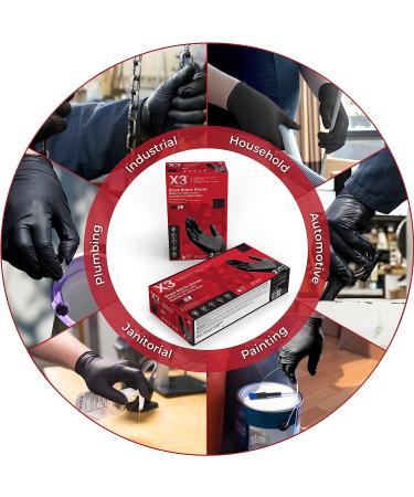 X3 Black Nitrile Disposable Gloves 3 Mil 200 Pack - Large, Latex-Free, Powder-Free, Food-Safe - Buy Online on GoSupps.com