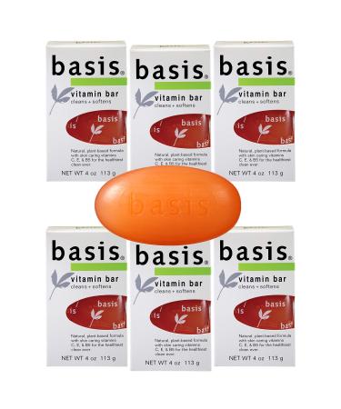 Basis Vitamin Bar Soap - Cleans and Softens with Vitamin C E and B5 Use for Body Wash or Hand Soap Pack of 6 Bars