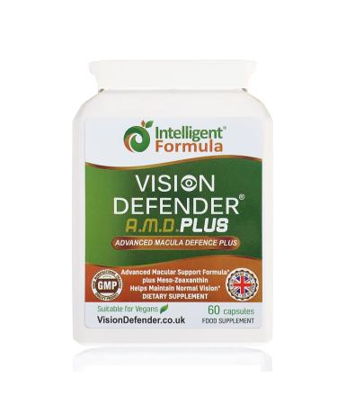 Vision Defender Plus Eye Supplement: AREDS2 Formula Vitamins Minerals (Lutein Zinc) Enhanced with Meso-Zeaxanthin for Complete Eyes/Eyesight Health Care & Support. 60 Easy-to-Swallow Vegan Capsules