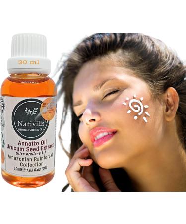 Nativilis Amazonian Urucum Seed Extract Annatto Oil 30 ml (Bixa orellana L.) Emolient for Suncream Lotion Brazilian Bio-Natural Skin Tanning Oil - Copaiba Benefits - Buy Online on GoSupps.com