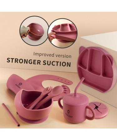 KIDOLEO Silicone Baby Weaning Set - Suction Plate, Bowl, Sippy Cup, Bib, Fork & Spoon - 7 Piece Toddler Feeding Set (Pink) - Buy Online on GoSupps.com