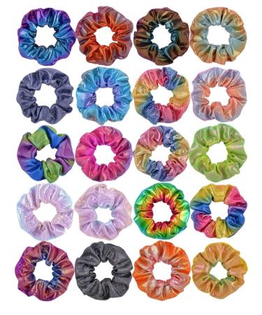 Large Hair Ties Shiny Metallic Colors 20pcs Rainbow Mermaid Hair Ties Elastic for Women Girls Kids