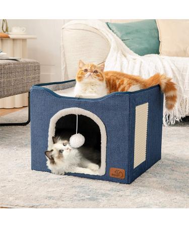 Bedsure Cat Beds for Indoor Cats | Large Cat Cave with Fluffy Ball & Scratch Pad - Foldable Pet House 16.5x16.5x14 - Buy Online on GoSupps.com