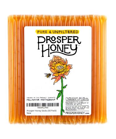 Prosper Honey Sticks, Honey Straws Made with 100% Pure Unfiltered American Honey (50 Pack) 1 Count (Pack of 50)