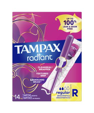 Tampax Radiant Tampons Regular Absorbency with Leakguard Braid Unscented 84 Count Radiant Reg (84ct)