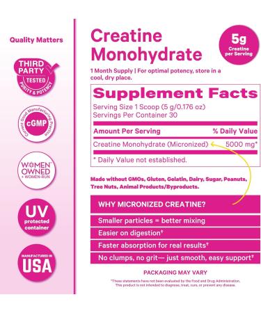 Pink Stork Creatine Monohydrate for Women | Micronized Creatine Powder | 5g Unflavored | Supports Muscles Energy Cognitive Function | Clean Alternative to Pills or Gummies | 30 Servings - Buy Online on GoSupps.com