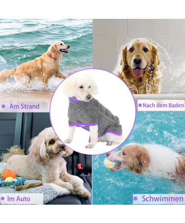 Bibykivn XL Gray Microfiber Dog Cuddle Bathrobe - Super Absorbent & Quick Drying Pet Robe with Velcro Fastener & Adjustable Straps for Dogs & Cats - Buy Online on GoSupps.com