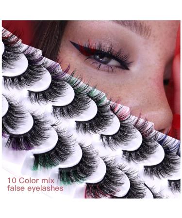 Shop Colored Eyelashes - Fluffy 6D Mink D Curl Strip Lashes | 10 Pairs Natural Wispy False Eyelashes - Buy Online on GoSupps.com