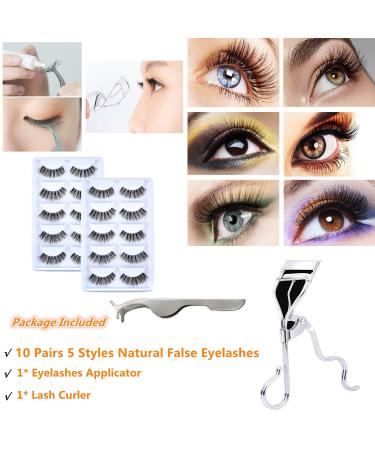CINLITEK 10 Pairs 5 Styles Natural False Eyelashes Set - Reusable 3D Handmade Mink Lashes for Natural Look | Includes Free Applicator & Curler - Buy Online on GoSupps.com