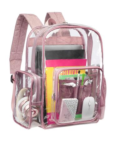 PACKISM Clear Backpack Large Clear Backpack Heavy Duty Transparent Backpack See Through Backpack Clear Bookbag for Student School Work Travel Pink