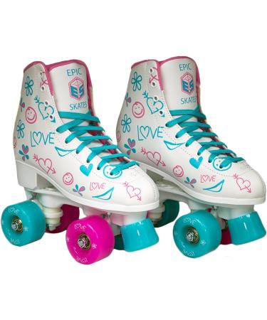 Epic Frost High-Top Quad Roller Skates w/ 2 Pairs of Laces - Children's US Kid 3/EU 18 (Pink & Blue) - Buy Online on GoSupps.com