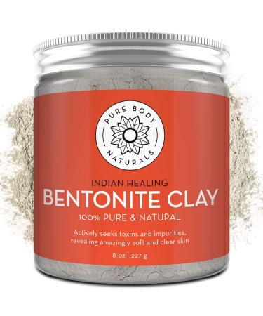 Pure Bentonite Powder for DIY Detox Bath & Facial Mask, Pure Indian Healing Clay for Burns, Mastitis, Inflamed or Chapped Skin (8.0 oz) - Pure Body Naturals