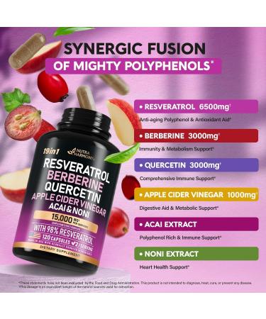 Organic Resveratrol Supplement 15000mg - 19-in-1 Polyphenol Complex for Antioxidant & Heart Health - Made in USA - 120 Caps - Buy Online on GoSupps.com