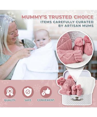Baby Girl Winter Gift Set - Fleece Blanket, Hat, Booties, Gloves | Newborn & Baby Shower Winter Clothes | Warm Baby Gifts in Standard Rose - Buy Online on GoSupps.com