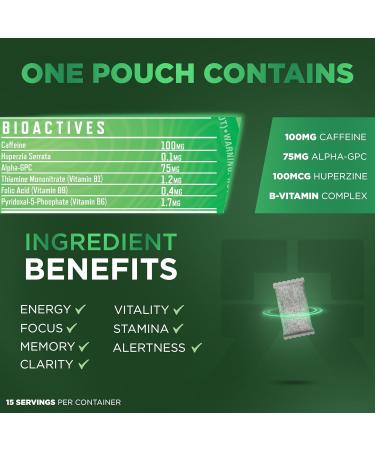 Nootropic Energy Caffeine Pouches 100mg Caffeine Alpha GPC & Huperzine A Sugar-Free Mint Flavor 15 Pouches | Boost Focus & Energy - Buy Online on GoSupps.com