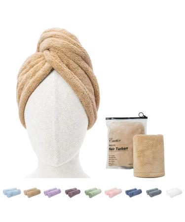 ENETIX 2 pieces microfiber towel for women hair quick-dry 25 70 cm super absorbing anti-frizz hair turban fast drying hair towels with button (Khaki) - Buy Online on GoSupps.com
