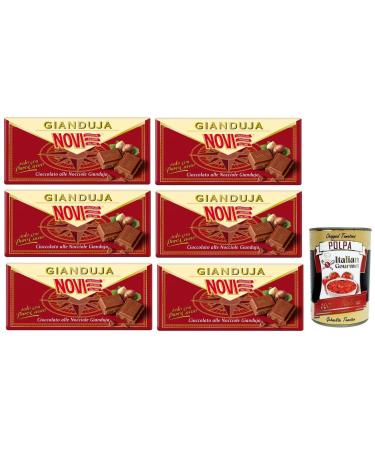 Italian Gourmet E.R. Novi Cioccolato Gianduja Hazelnut Chocolate Bars with Pure Cocoa 100g + Italian Gourmet Tomato Pulp 400g